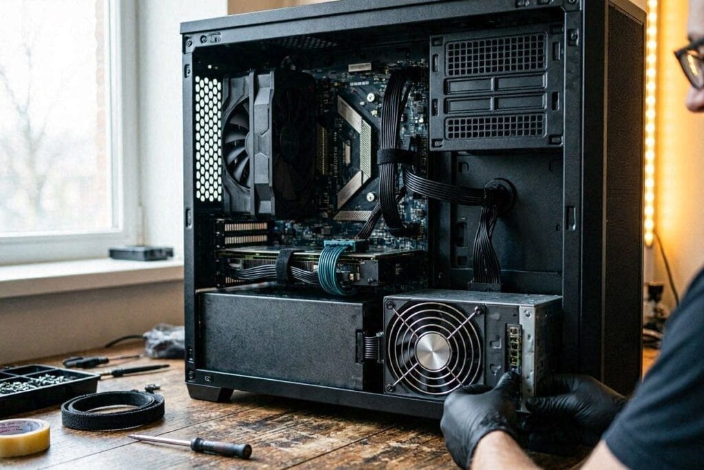Installing the power supply in a computer case