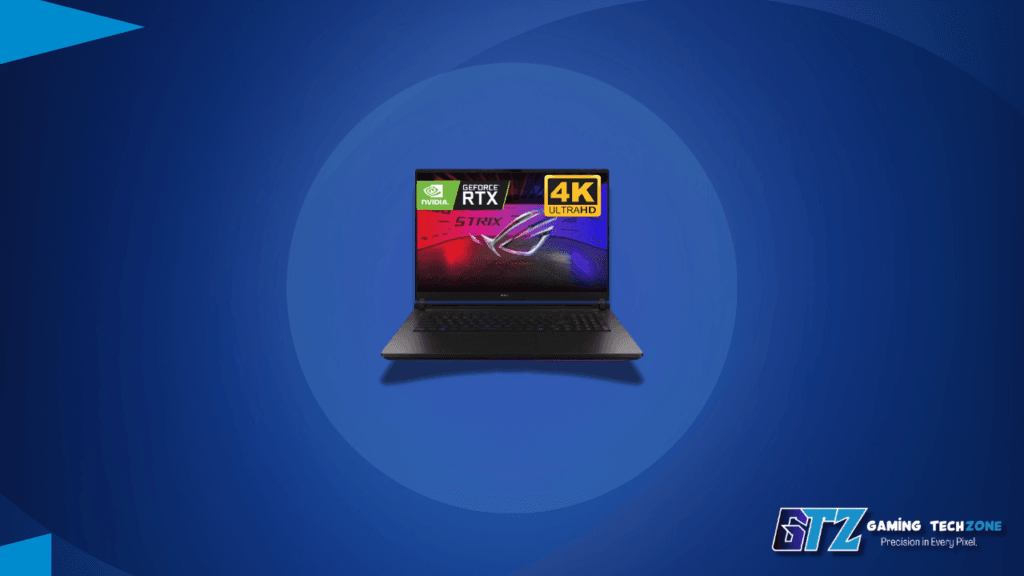 gaming laptop featuring rtx logo and 4k display