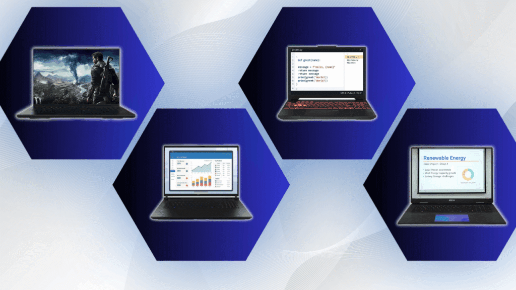 Asus vs lenovo featuring gaming, slides, business dashboards, and programming software.