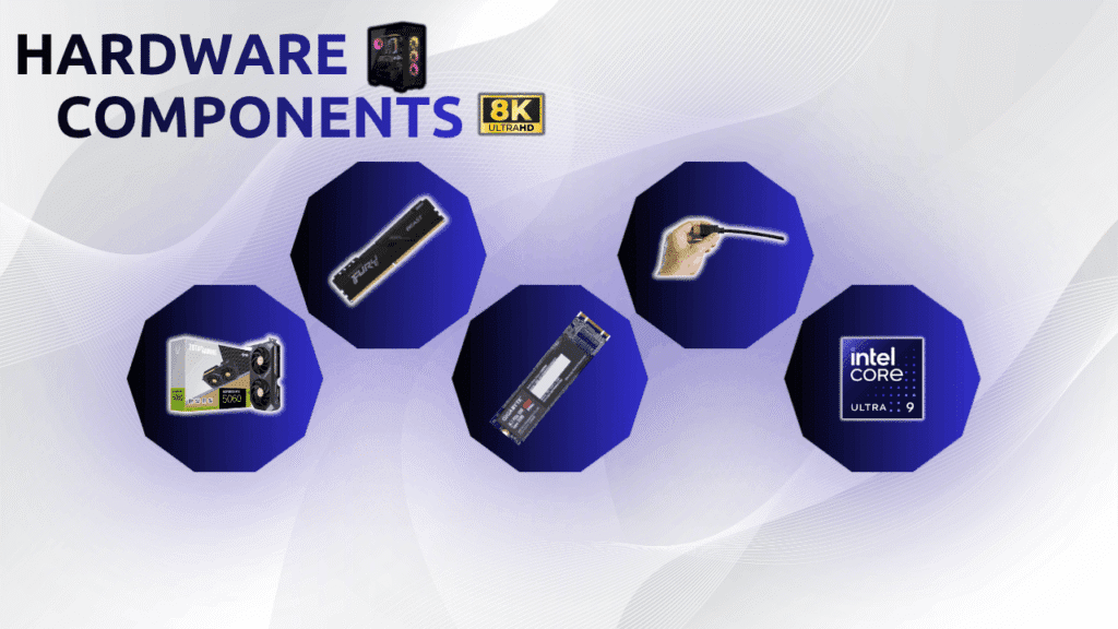 Hardware Components Featuring GPU, Ram, SSD, HDMI and CPU