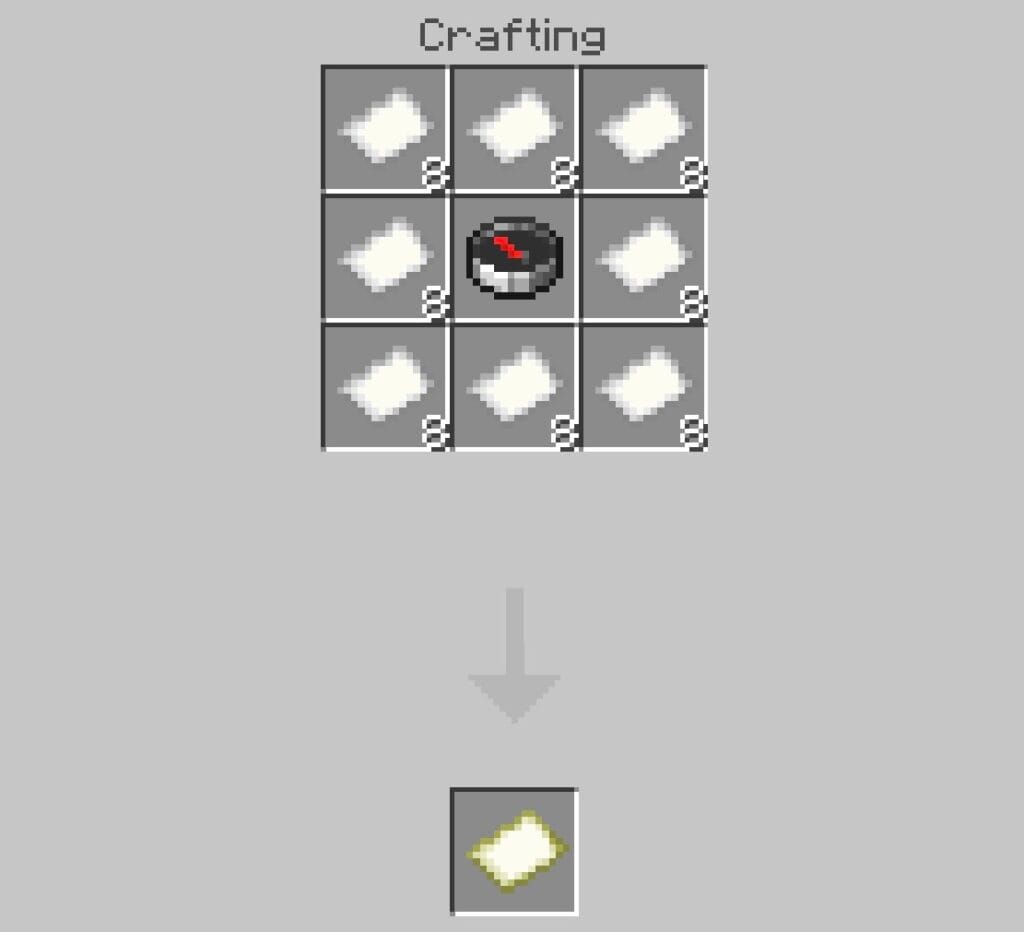Crafting a locator map in Minecraft with paper and a compass