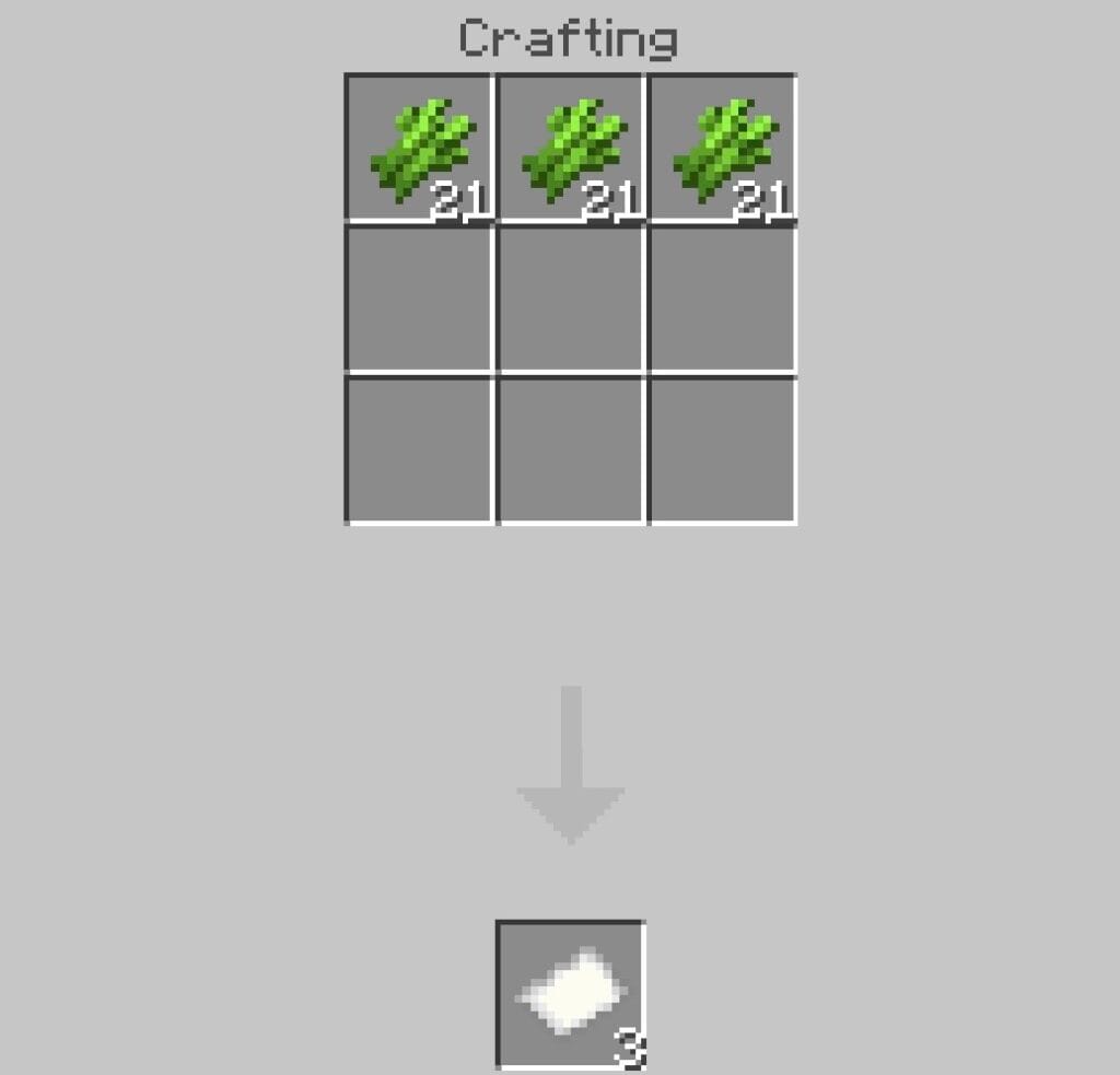Crafting paper in Minecraft using three sugar canes