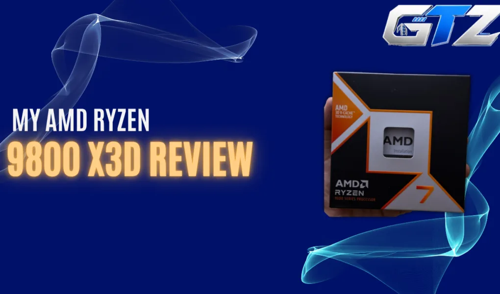 My AMD Ryzen 7 9800X3D processor retail box featured in my hands-on gaming CPU review for Gaming Tech Zone