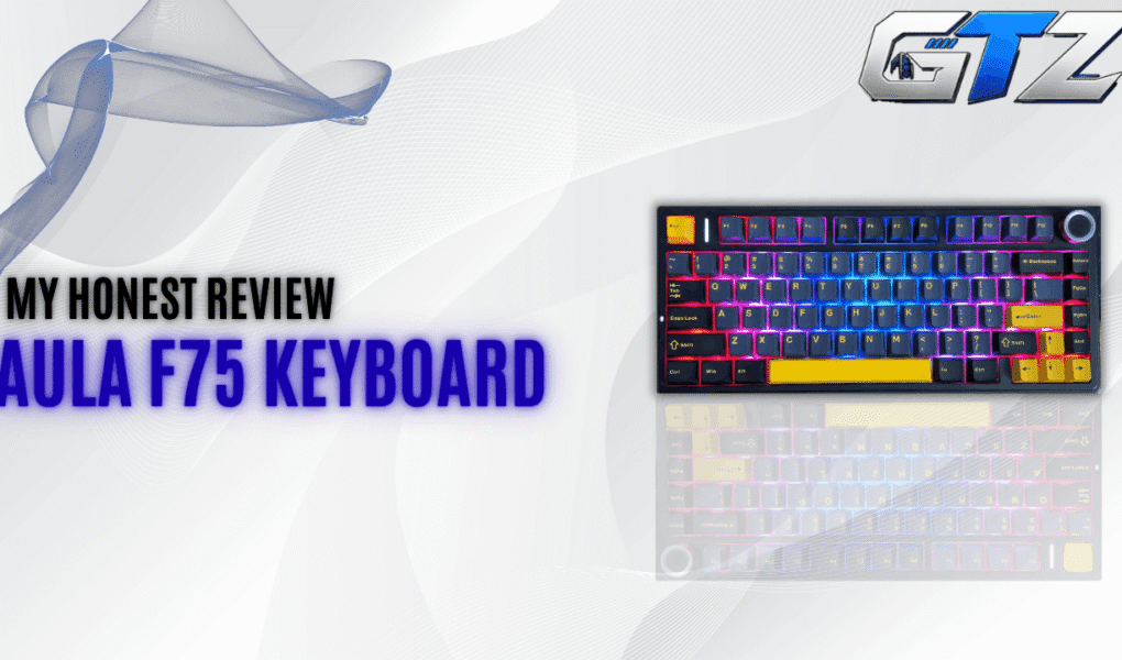 My hands-on Aula F75 keyboard review featuring the black and yellow RGB mechanical keyboard with a compact 75% layout.