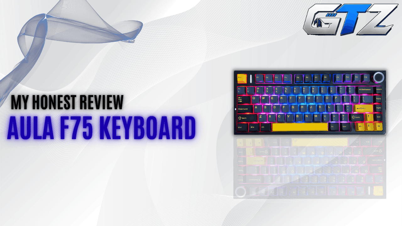 My hands-on Aula F75 keyboard review featuring the black and yellow RGB mechanical keyboard with a compact 75% layout.
