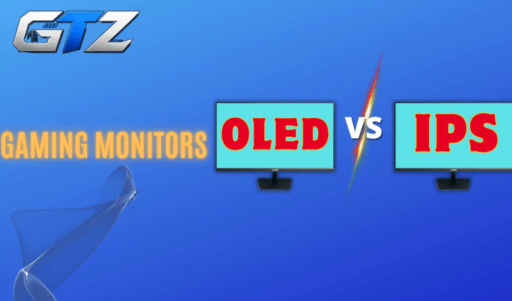 OLED vs IPS gaming monitor comparison graphic highlighting the differences between the two display technologies for gamers