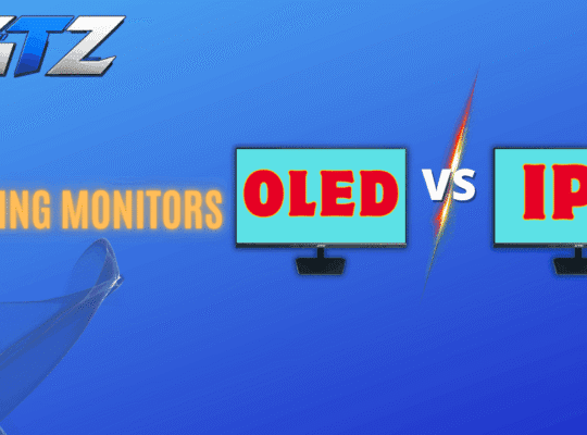 OLED vs IPS gaming monitor comparison graphic highlighting the differences between the two display technologies for gamers