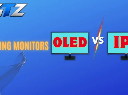 OLED vs IPS gaming monitor comparison graphic highlighting the differences between the two display technologies for gamers