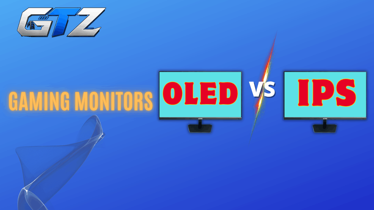 OLED vs IPS gaming monitor comparison graphic highlighting the differences between the two display technologies for gamers