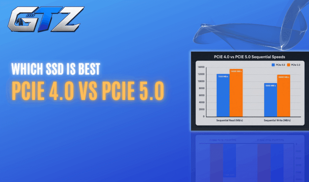 Comparison chart showing PCIe 4.0 and PCIe 5.0 SSD sequential read and write speeds used in my gaming PC comparison for gaming performance.