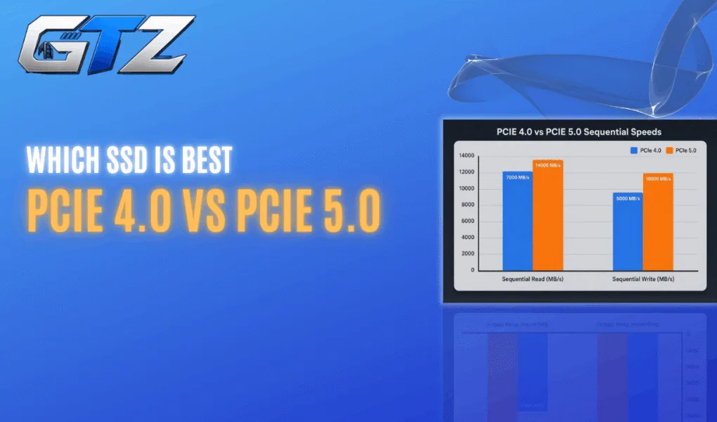 Comparison chart showing PCIe 4.0 and PCIe 5.0 SSD sequential read and write speeds used in my gaming PC comparison for gaming performance.
