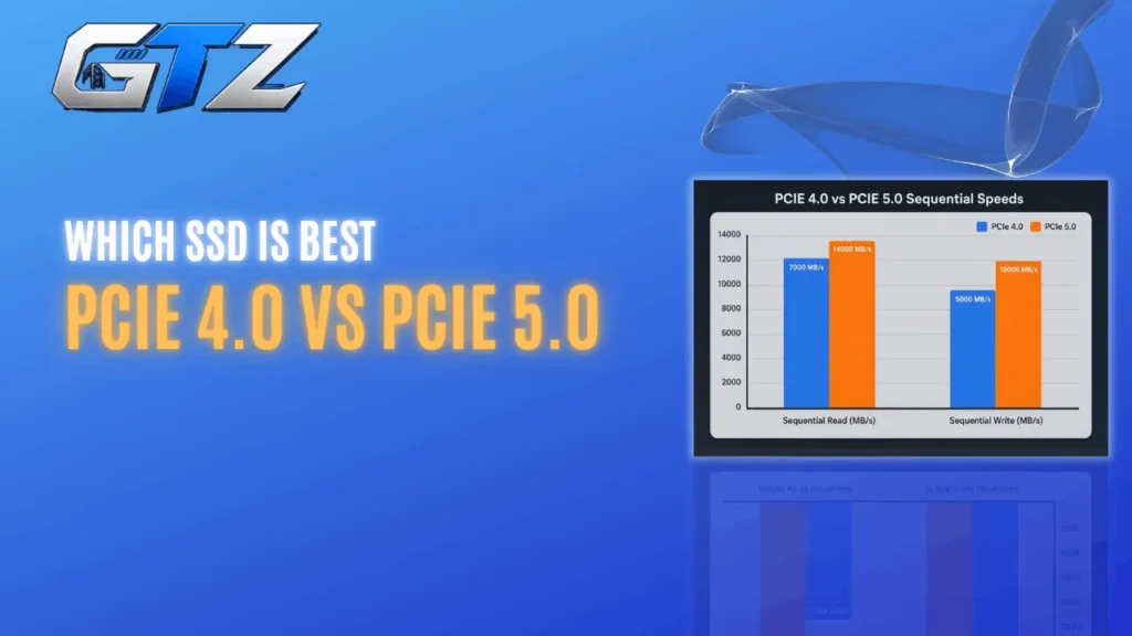 Comparison chart showing PCIe 4.0 and PCIe 5.0 SSD sequential read and write speeds used in my gaming PC comparison for gaming performance.