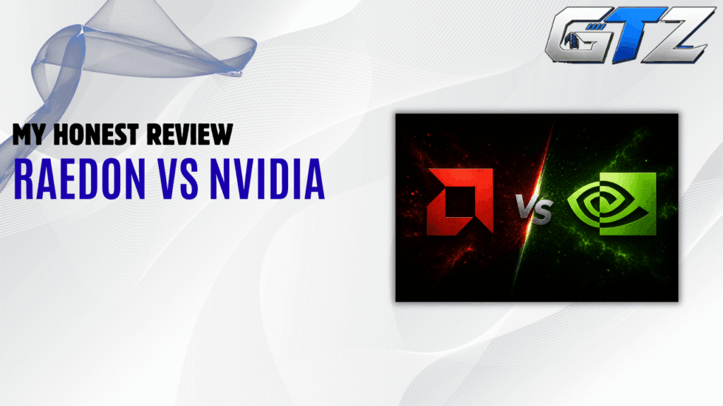 AMD Radeon vs NVIDIA GeForce: Which GPU Is Better for Gaming? Gaming Tech Zone featured image comparing AMD Radeon and NVIDIA GeForce graphics cards for gaming performance, value, ray tracing, and GPU features.