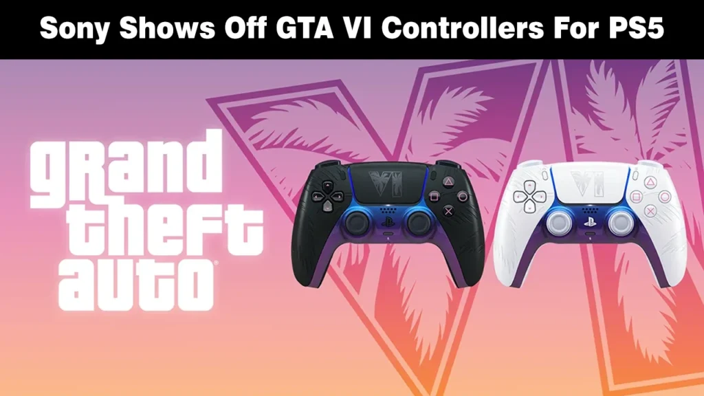 Black and white custom GTA VI DualSense controllers for PS5.