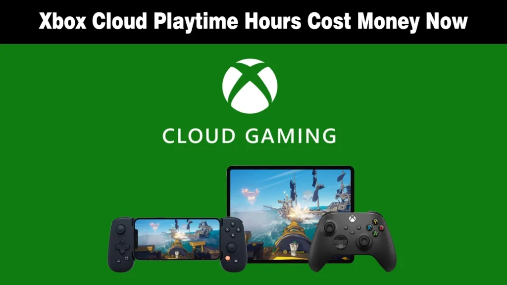 Xbox Cloud Gaming logo over a green background above a mobile phone attached to a mobile controller, a tablet screen, and an Xbox controller.