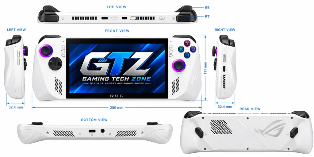 Size and dimenshions of the ROG Ally